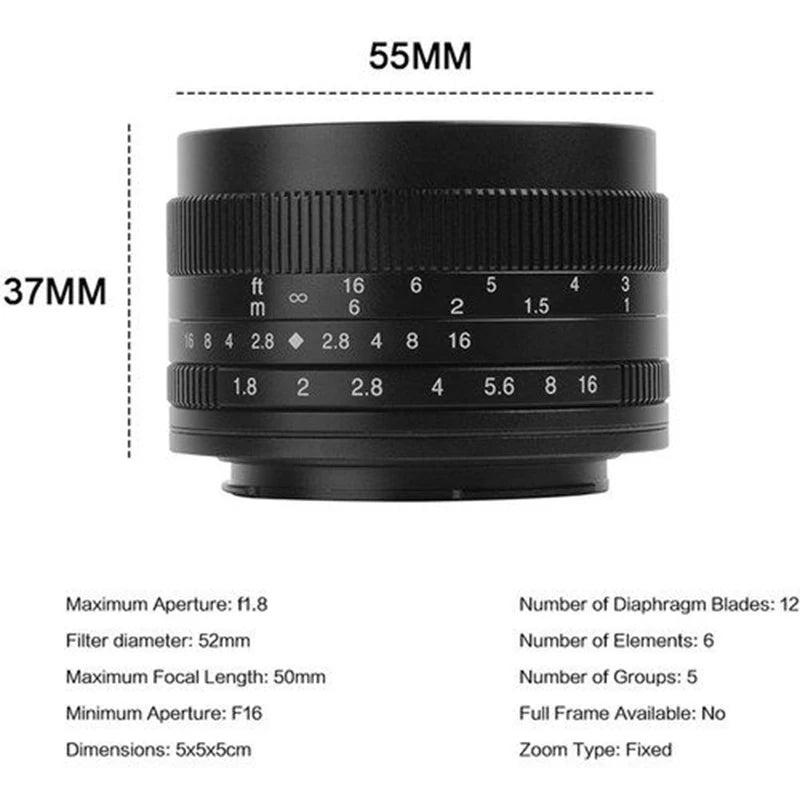 Lente 50mm 7 artisans 50mm F1.8 | Sony E, Canon EOS-M, FUJIFILM X,  Micro 4/3 Mirrorless