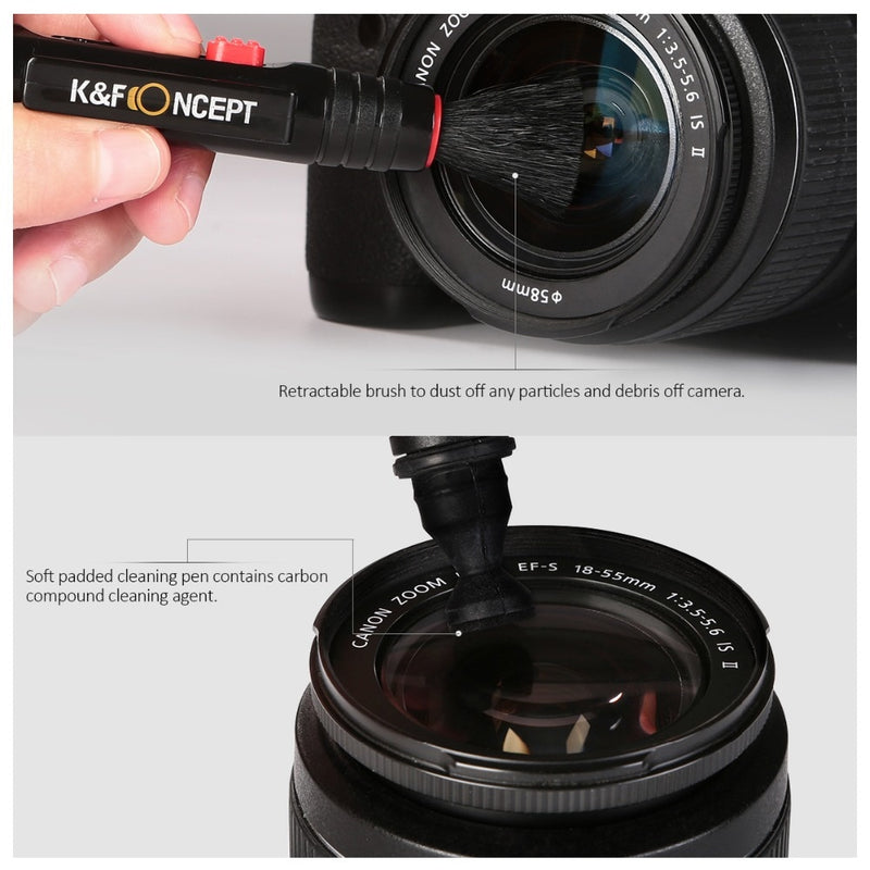 Kit limpeza 7 em 1 para câmeras e lentes K&F Concept.